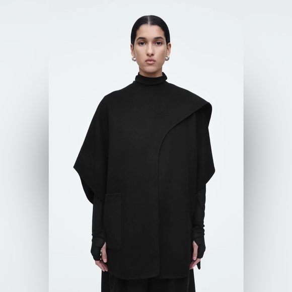 Cos Double Faced Merino Wool Blend Oversized Scarf Cape In Black - Picture 6 of 6